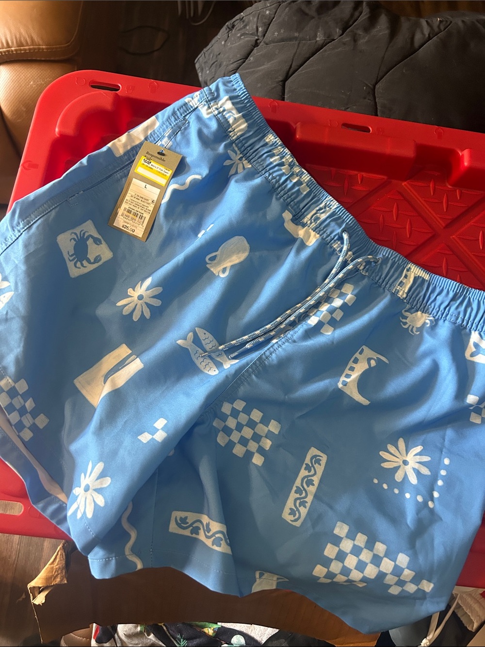 Target Light Blue Swim Shorts with White Graphic Print
